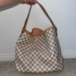AUTHENTIC LOUIS VUITTON Damier Azur Delightful MM Rose Ballerine